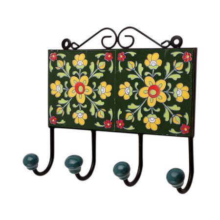 Green Floral Ceramic Tiles Hooks-470